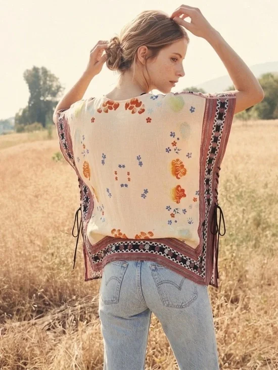 NWT Free People Crochet Tunic Top XS Antique Combo Boho Lagenlook Cottagecore - Picture 2 of 15